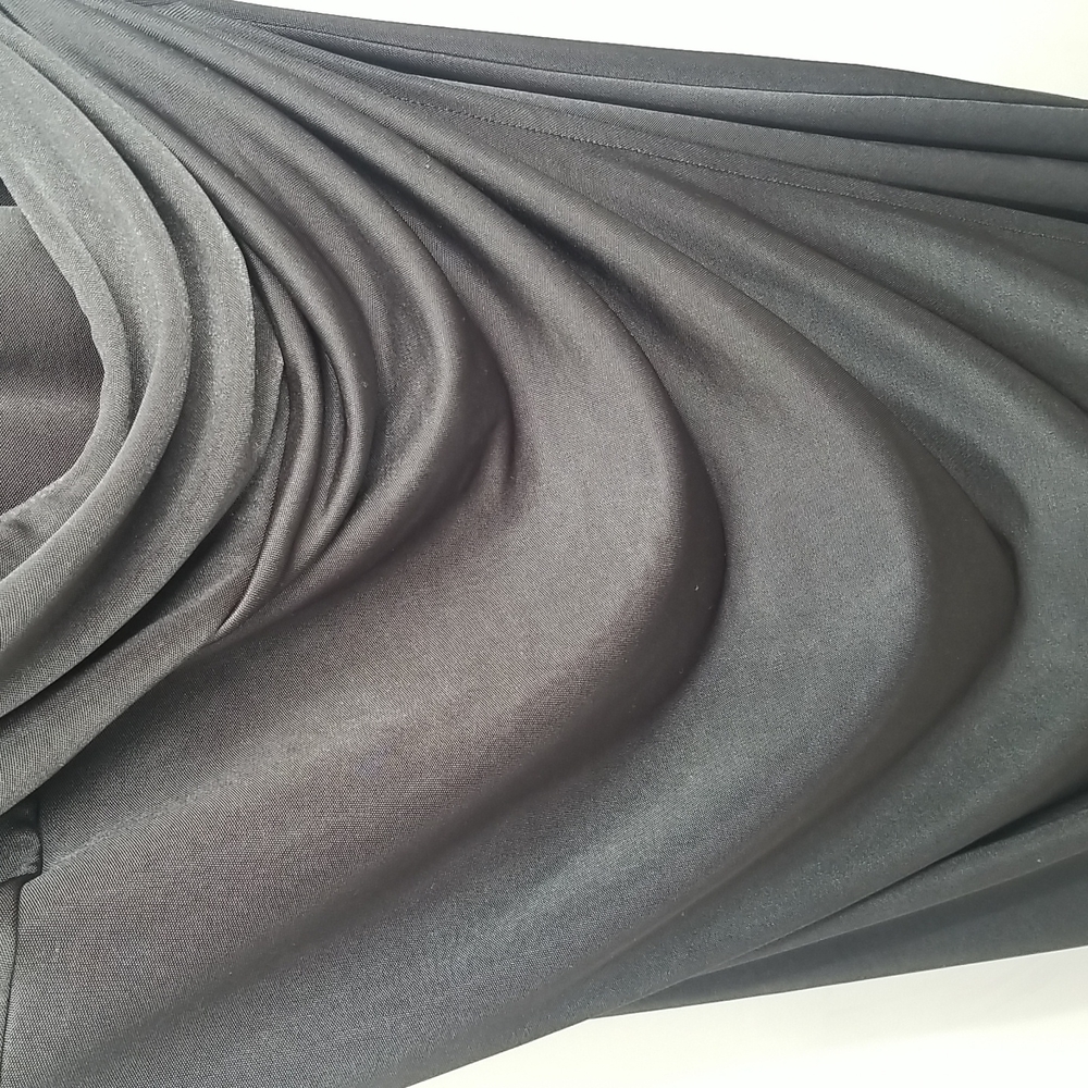 Express Gunmetal Gray Shoulder Pads Sleeveless Satiny Faux Wrap Rusched Dress - Picture 8 of 11